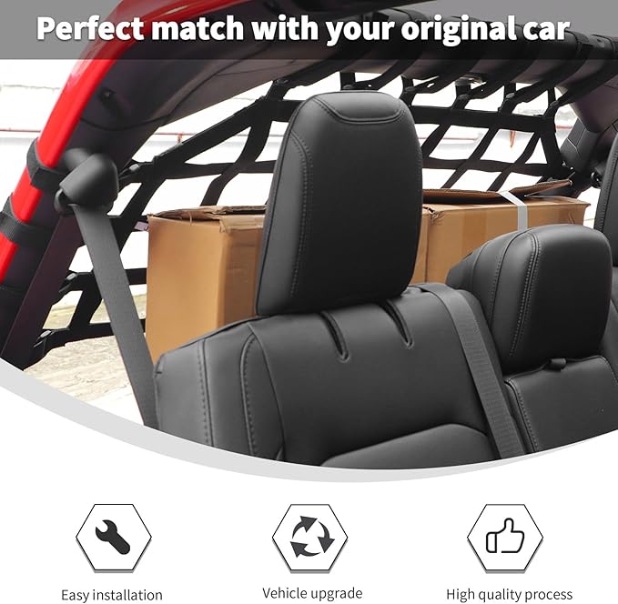 Linskip Heavy Duty Cargo Net Compatible with 2018-2025 Jeep Wrangler JL JLU 4XE 4Door, Trunk Divider Net for Jeep JL Exterior Accessories(Black)