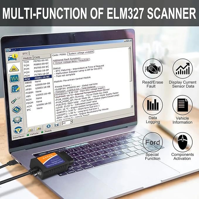 Elm327 USB Compatible with Forscan Software Obd2 Adapter for Ford F150 F250 Lincoln Mazda Mercury Code Reader Vehicle OBD Scanner Diagnostic Programmer Tool MS HS CAN Switch