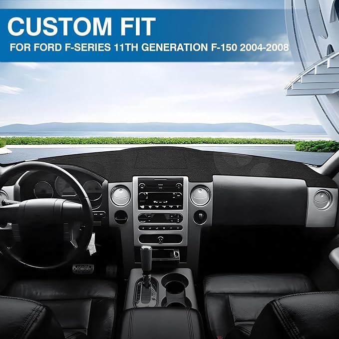 KUST Black Dash Cover for Ford F150 F-150 2004-2008, 2004-2008 Lincoln Mark LT Left Hand Driving Polyester Dashboard Cover Non-Slip Interior Accessories for F150 Custom Fit Dash Mat Sunshade No Glare