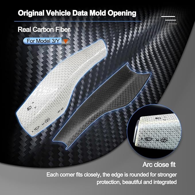 Carbar Fit for Tesla 3/Y Carbon Fiber Steering Lever Cover Real Column Gear Shift Knob Cover Wrap Decoration Interior Accessories (2Pcs White Glossy Carbon Fiber)