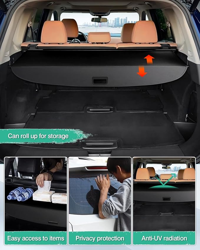 Powerty Cargo Cover for Nissan Rogue 2026 2021-2025 Platinum S SL SV, Trunk Cover Retractable Trunk Shielding Shade Rogue Accessories Cargo Luggage Cover No Gap(Not for Rogue Sport/Select)