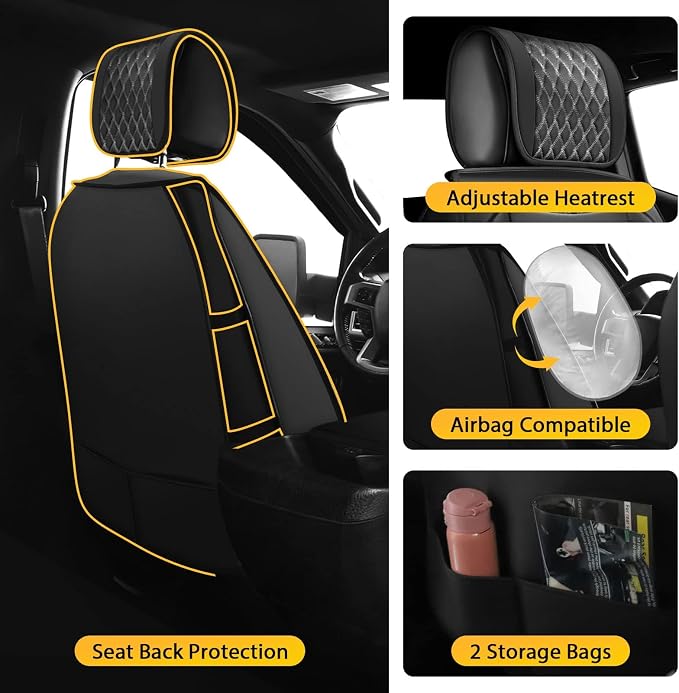 Seat Cover Front Set Compatible with Toyota Tacoma 2009 to 2024 TRD Sport Off Road TRD Pro Limited SR SR5 Package Access Double Extended Cab Pickup Truck Custom Seat Cover(2 Pcs Front Set,Black White)
