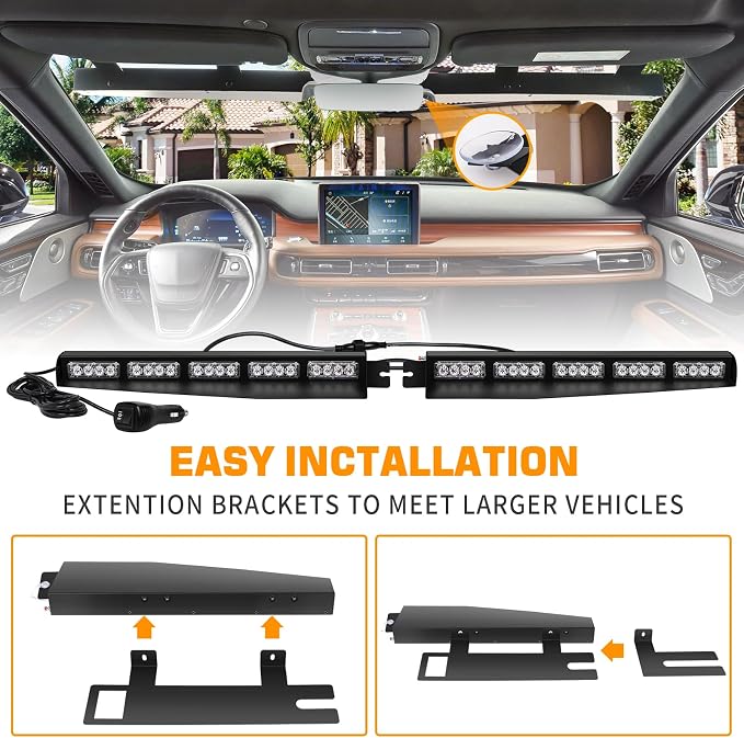 XRIDONSEN 28.4" 80 LED Amber Green Roof Emergency Lights & Emergency Visor Lights for Construction Vehicles Tow/Plow Truck
