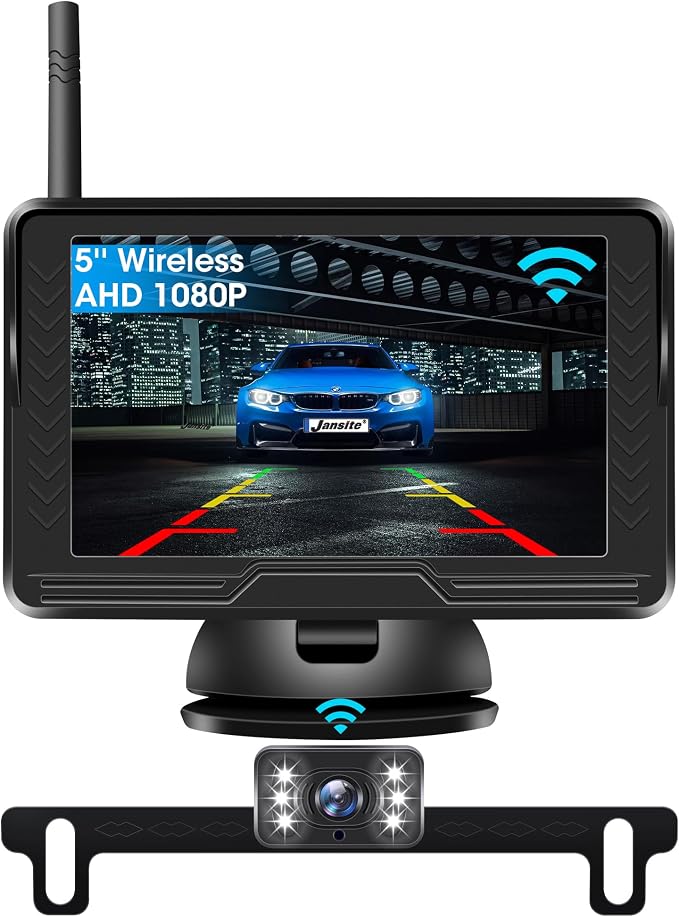 Wireless Backup Camera for Car【6 LED】 5'' AHD 1080P Back up Camera for Cars with Monitor Waterproof License Plate Reverse Camera for Truck Trailer RV Pickup DIY Guide Lines