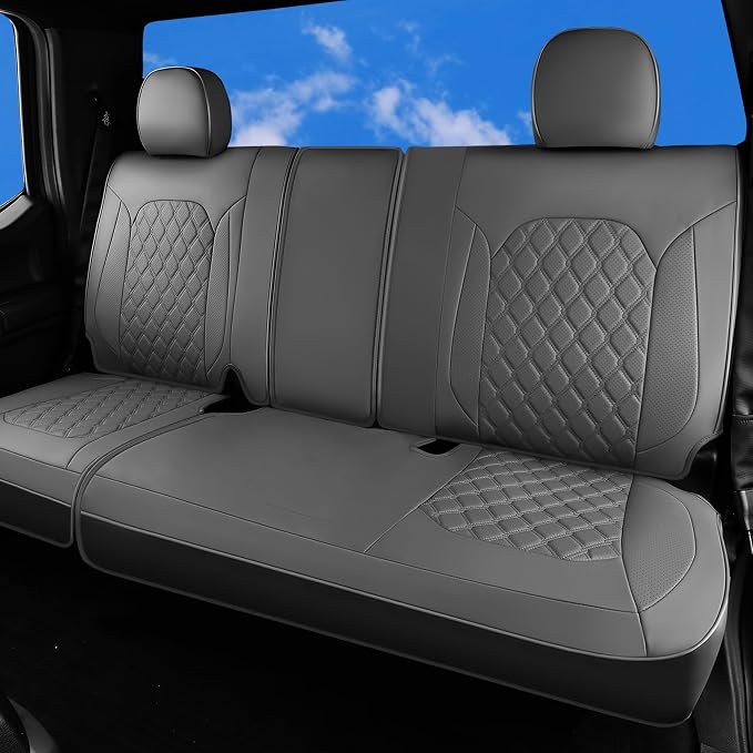 Huidasource Fit for Gray Chevy Silverado/GMC Sierra Rear Seat Covers, Thickened Split Nappa Leather Truck Back Seat Cover 2007-2013&2019-2025 1500, 2020-2025 2500HD 3500HD Crew Cab WT LS LT