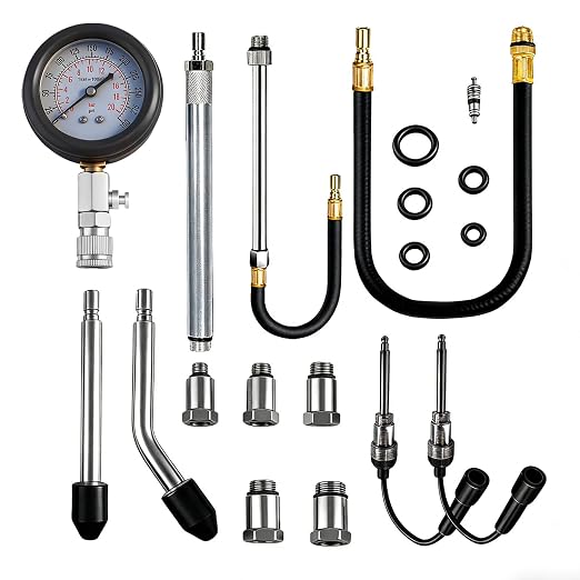 Upgraded Compression Tester & Spark Plug Tester Kit, 0-300 PSI Gauge for Gasoline/Diesel Engines, with Adapters, Hoses & Sturdy Case for Automotive Use