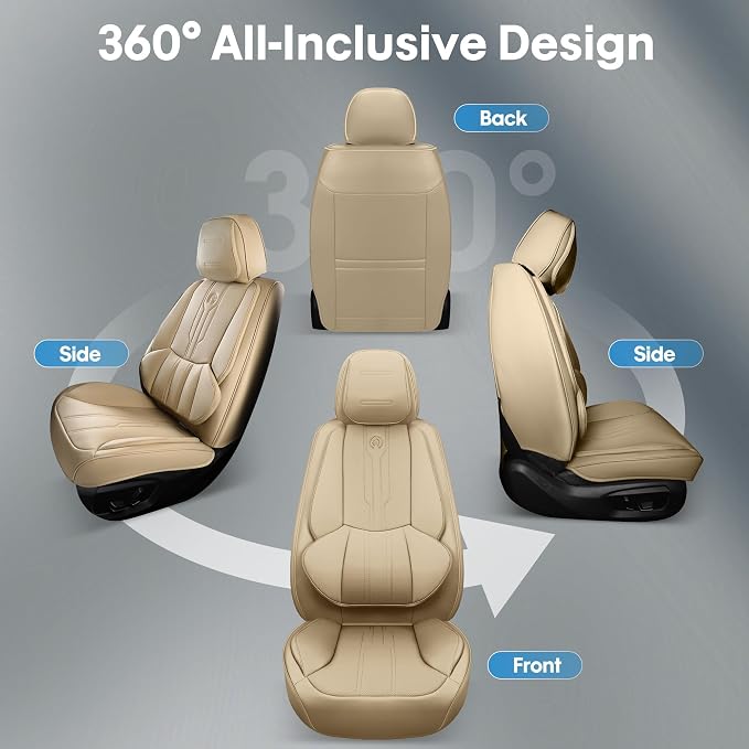 AOOG Seat Covers Custom Fit for Dodge Ram 1500/2500/3500 2002-2025 Faux Leather Seat Cover Set Compatible with Crew, Regular, Quad, Mega Cab, Car Truck Cushions (Beige, Curved Rear, Full Set)