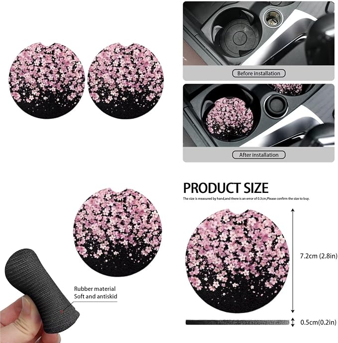 Cherry Blossom 13 PCS Car Seat Covers Classical Pink Cherry Blossoms Full Set Car Front Back Seat Cover Pink Flower Steering Wheel Cover Fit Auto SUV Trucks