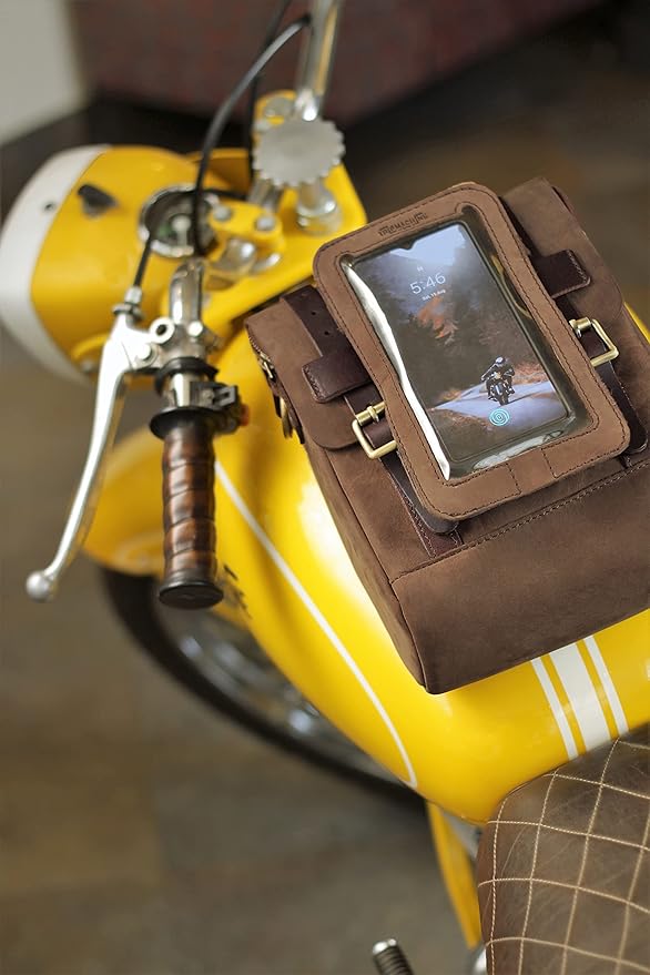 Trip Machine Magnetic Motorcycle Phone Pouch – Touchscreen Compatible Fuel Tank Phone Holder with Strong Magnets & Ventilated Back – (21 x 12 cm) (Tobacco Brown)