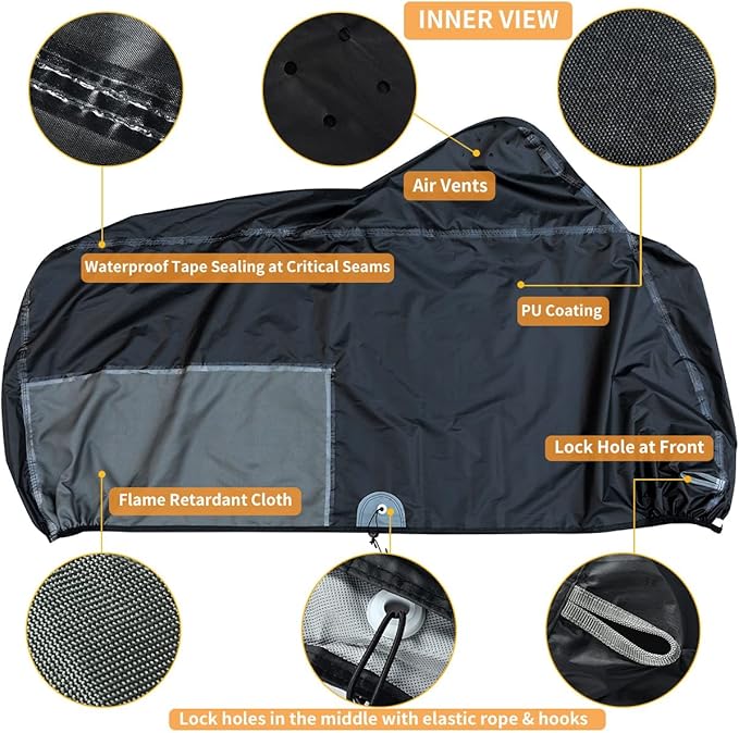 Motorcycle Cover Waterproof Outdoor 80 inches Length All Season Universal Protection, Coverado Scooter Covers with Inner Flame Retardant Fabric and Seam PU Tapes, Fit for Harley Davidsion Yamaha etc