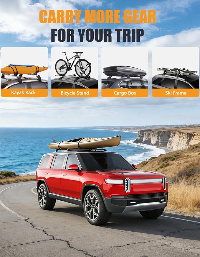 Lockable 330lbs Roof Rack Cross Bars Compatible with Rivian R1S 2022 2023 2024 2025 2026 (Without Roof Rails), Heavy Duty Anti-Theft Aluminum Roof Rails Crossbars Luggage Cargo Carrier