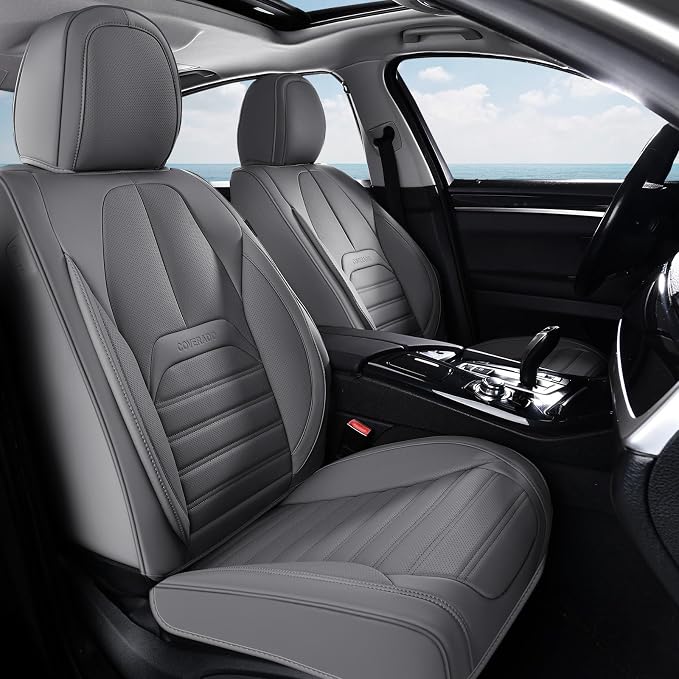 Coverado Seat Covers, Car Seat Covers Front Seats, Automotive Seat Covers, Waterproof Nappa Leather Car Seat Cover, Car Seat Cushion, Gray Seat Covers Carseat Cover Universal Fit for Most Cars