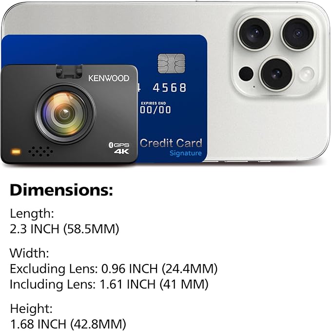 KENWOOD DRV-A610WDP Dash Cam Front and Rear with GPS, 4K/2K Dash Camera for Cars, Trucks & RVs, Bluetooth & WiFi Support, Loop Recording, G Sensor, Motion Detection, Includes 64GB Micro SD Card