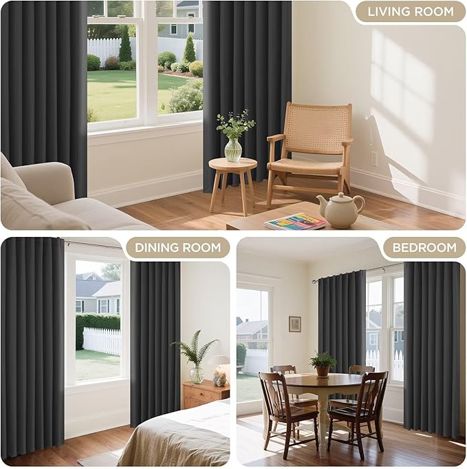 Joydeco Blackout Curtains 96 Inches Long, Thermal Insulated Black Out Curtains 2 Panels Set for Bedroom, Room Darkening Drapes for Living Room Window (W37 x L96 Inch, Dark Grey)