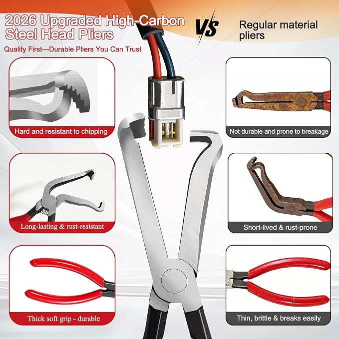 Portable Electrical Disconnect Pliers: 2026 Upgraded Dual Angled Automotive Connector Separator Tool Set with Case for Car Terminal and Wiring Harness Removal in Tight Engine Space