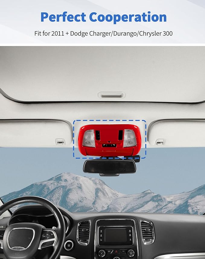 Roof Reading Light Cover Trim Fit for 2011 + Dodge Charger/Durango/Chrysler 300 Interior Accessories Red Reading Lamp Decals Cover Trim Sticker Kit (B)