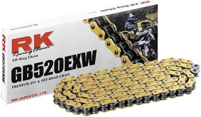RK Racing Chain GB520EXW-98 (520 Series) Gold 98 Link Extreme Performance Off-Road and ATV XW-Ring Chain with Connecting Link