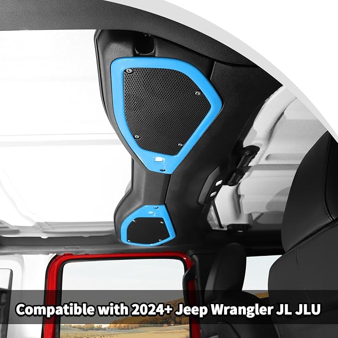 JWWY for Jeep JL Speaker Audio Trim Top & A Pillar Cover Trim for 2024 Jeep Wrangler JL JLU & Gladiator JT Accessories ABS 4PCS Light Blue