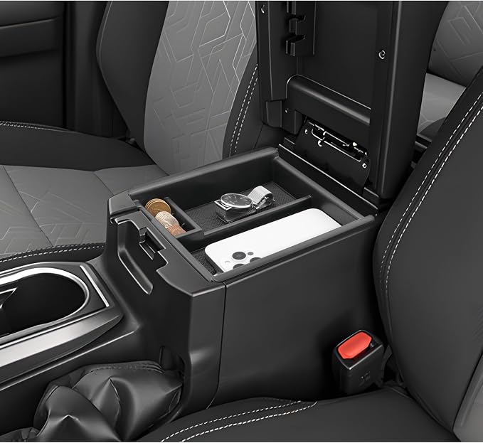 LUWU Tacoma Center Console Organizer Compatible with 2016-2020 2021 2022 2023 Toyota Tacoma Accessories Armrest Console Storage Box Insert Tray ABS Material Black Coin Container