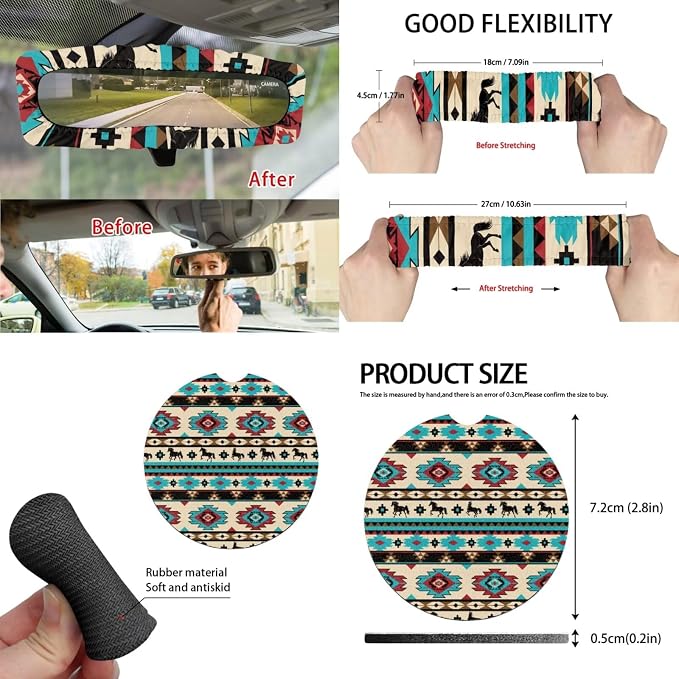 Tribal Geo Car Accessories Car Seats Cover Protector, Steering Wheel Covers, Seatbelt Cover, Car Trash Can, Cup Coasters, Rearview Mirror Cover, Keychains, Pack of 15