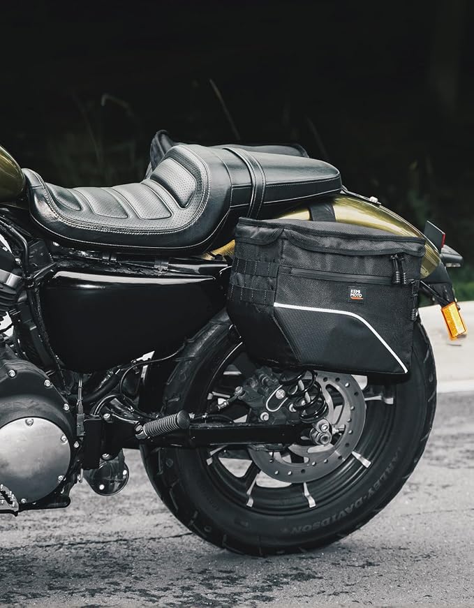KEMIMOTO Upgrade Motorcycle Saddle Bags 26L (13Lx2) Middle-Sized Throw Over Saddlebags Orange Liner Scooter Panniers Universal Compatible with Softail Sportster Cruiser Motorbike Dirt Bike