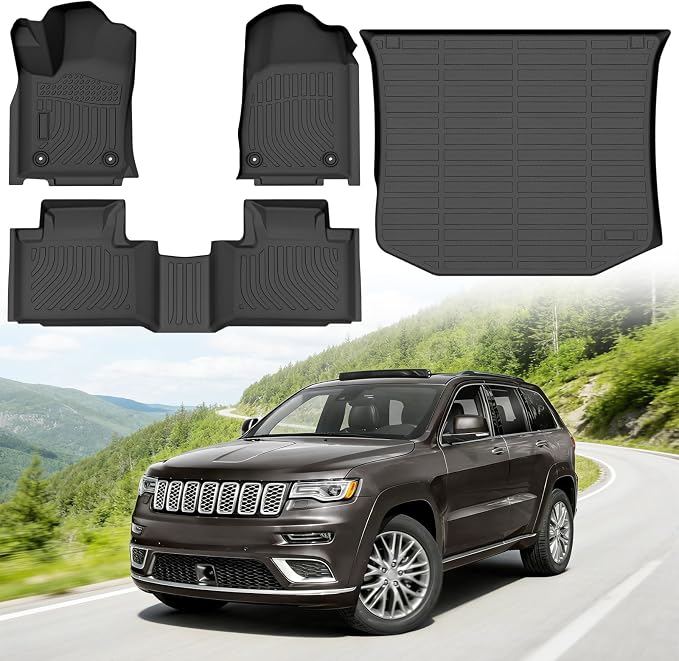 Floor Mats for Jeep Grand Cherokee 2016-2021 & for Jeep Grand Cherokee WK 2022 (Not for L or 4XE), Heavy Duty TPE All Weather Protection, Waterproof Non-Slip Black (Floor Mats & Cargo Liner)