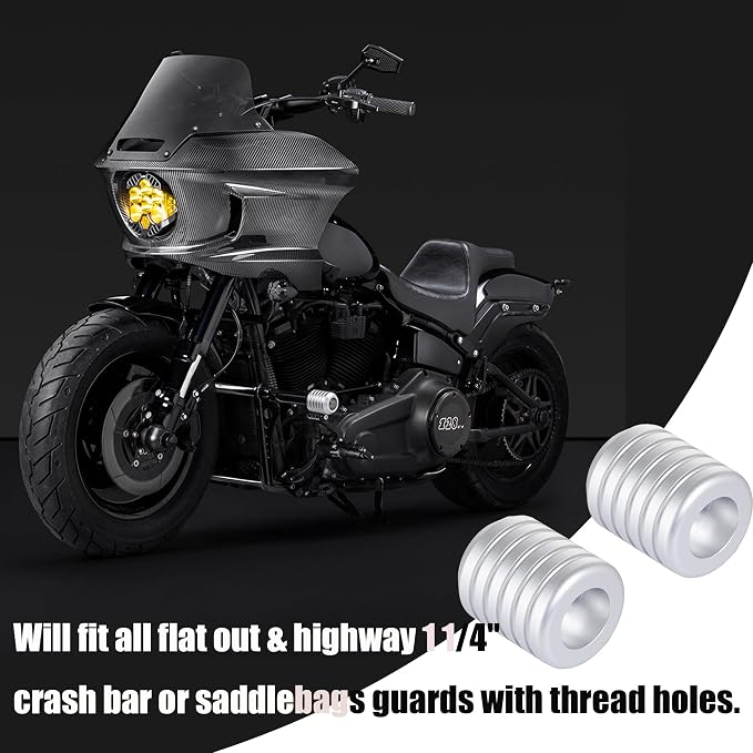 Advanblack Motorcycle Frame Sliders Machined CNC Alumium Crash Bar Slider Fit All Flat Out & Highway 1 1/4" Crash Bar Saddlebags Guards (Silver)