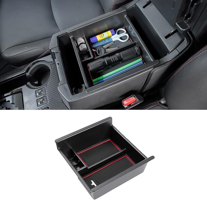 JDMCAR Center Console Organizer (Red Trim) and Gear Shift Organizer Tray Compatible with Toyota 4Runner Accessories 2010-2024