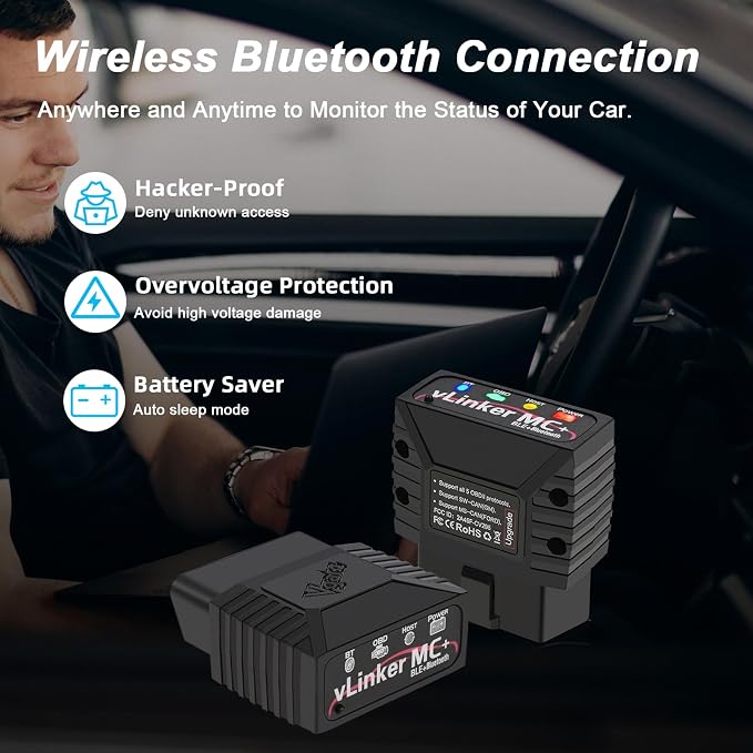 VGATE vLinker MC+ OBDII Bluetooth Adapter Car Wireless OBD2 Scanner All Systems Diagnostic Scan Tool and Code Reader Clear Faults Hacker-Proof for iOS, Android &Windowns