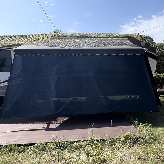 RV Awning Shade Screen Without Zipper 8'x16'3'',Black Mesh RV Awning Sun Shade Screen,Universal Trailer Camper RV Awning Screen with Complete Kit,Significantly Improves Shadow and Privacy