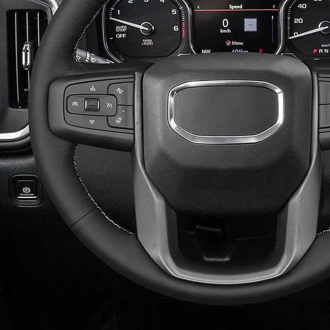 MEWANT DIY Stitching Car Steering Wheel Protector Wrap Cover for GMC Sierra 1500 2019-2023 / Sierra 1500 Limited 2022 / Sierra 2500 2020-2024 / Sierra 3500 2020-2024 / Yukon (XL) 2021-2023 Accessories