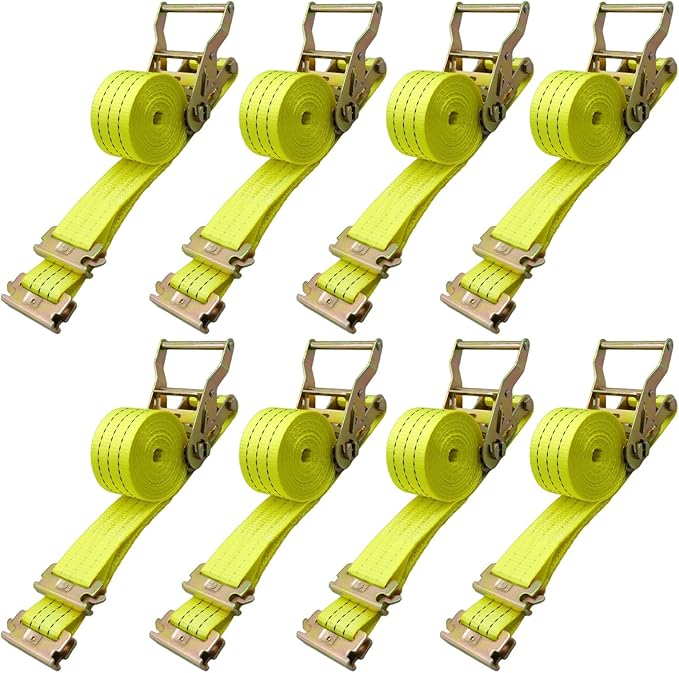 8 Pack 2" x 15' Heavy Duty E-Track Ratchet Straps - 4500LBS Break Strength - Tie Down Straps for Trucks, Trailers, Motorcycles, and Cargo（Yellow）