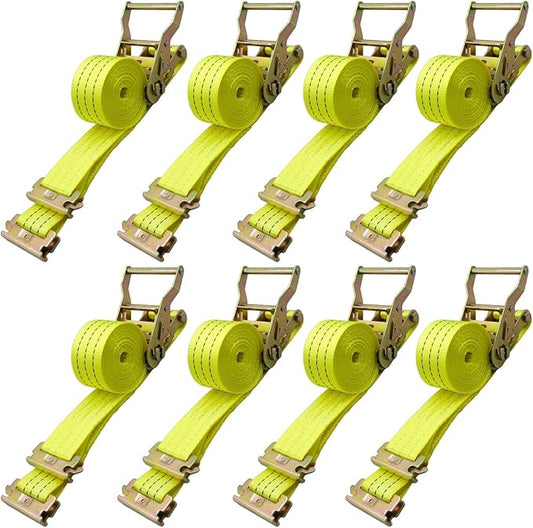 8 Pack 2" x 15' Heavy Duty E-Track Ratchet Straps - 4500LBS Break Strength - Tie Down Straps for Trucks, Trailers, Motorcycles, and Cargo（Yellow）