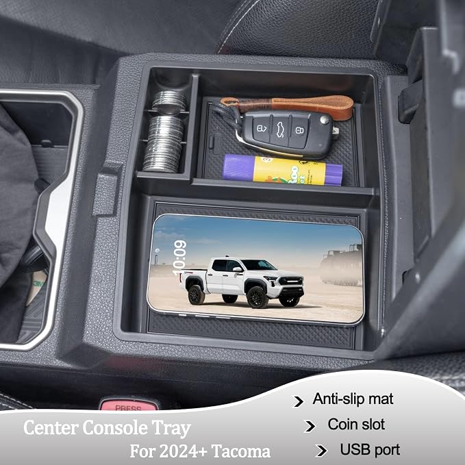JDMCAR Center Console Organizer and One-Touch Hidden Storage Box Compatible with 2024 2025 Toyota Tacoma and 2025 4Runner Accessories