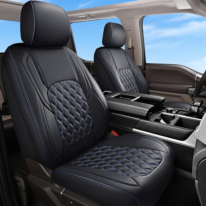 Huidasource Custom Fit Tundra Car Seat Covers Full Set, Waterproof Front&Rear Seat Cushion Fit for 2022 2023 2024 2025 2026 Toyota Tundra CrewMax/Double Cab Pickup Truck (Full Set/Black&Blue)
