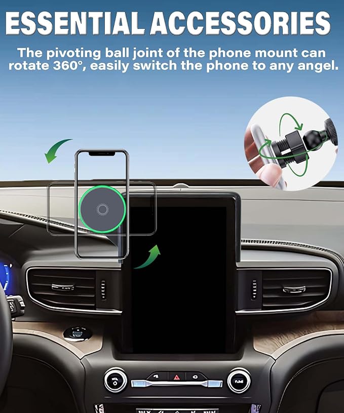 Car Phone Holder for Ford Explorer 2019-2024 Accessories Apply to 10.1 Inch Touch Screen 15W Fast Wireless Charger Screen Fixed Clip Cell Phone Mount with Dashboard Storage Tray