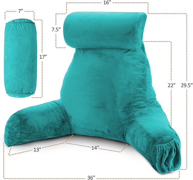 Nestl Reading Pillow with Shredded Memory Foam Includes 2 Neck and Lumber Support Pillows, Designed for Sitting Up in Bed and Couch, Back and Arms Adjustable Support for Adult & Teens, Teal