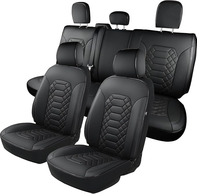 Seat Covers for Ford F150 2015-2026 SuperCrew & Ford F250 F350 F450 Super Duty 2017-2026 Crew Cab, Faux Leather Waterproof Pickup Truck Seat Covers (5 Seats) Interior Accessories