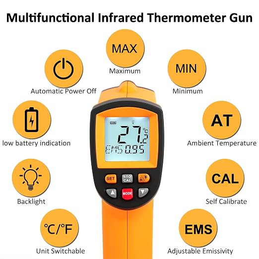Laser Infrared Thermometer Gun - High Heat, Settable Temp Alarm, IR Temperature Reader -58F to 1742F, Industrial Surface Use