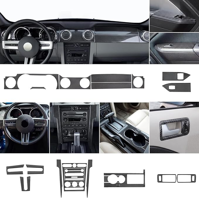 Real Carbon Fiber Interior Trim Kit Compatible with Ford Mustang 2005-2009, Interior Decor Sticker Accessories