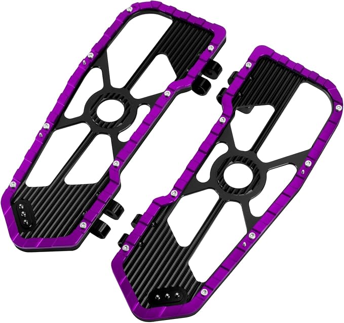 Motorcycle Floorboards Driver Passenger Footboards Wide Foot Pegs Board Pedal Compatible with Touring Electra Road Street Glide Softail Road King (Front Floorboards-Purple Edge)