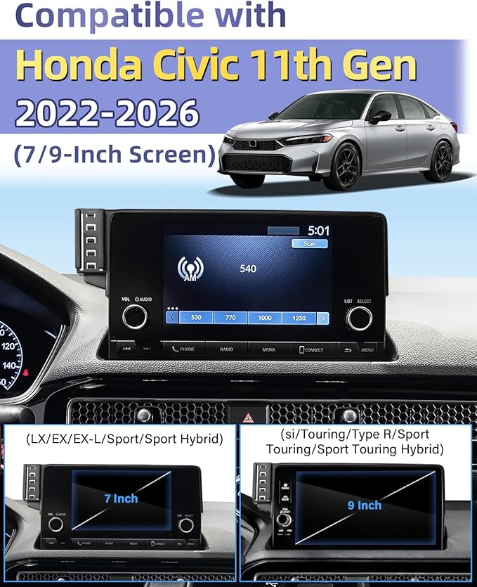 PZK Car Phone Holder for Honda Civic 2022-2026/Acura Integra 2023-2025 LX/EX/EX-L/Sport/Sport Hybrid/Touring/Si/Type R for 7/9-Inch Screen Compatible with MagSafe Phone Mount with Storage Box