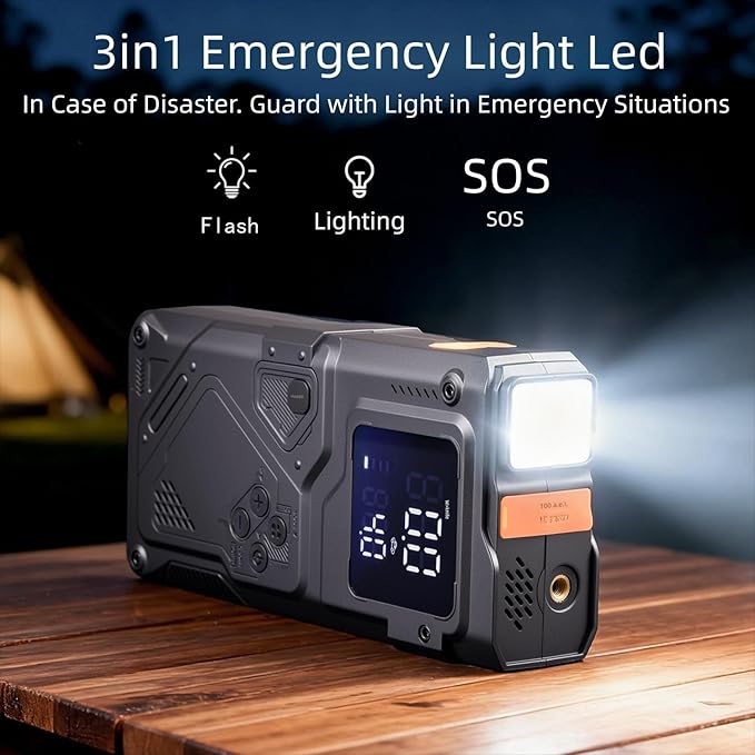 Jump Starter 12V, 10000mah Jump Starter with Air Pump and Compressor, Portable Jump Box, LCD Display,LED Emergency Light,Power Bank & Jumper Cables,for 8.5L Gas and 6.5L Diesel Engines