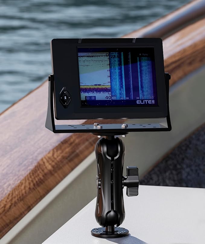 VAZESWIN Aluminum Alloy Fish Finder Mount with 1.5" Ball AMPS Hole Round Plates, 5.7" Medium Arm Marine Electronic Mount Tablet Holder for Garmin, Lowrance, Humminbird, Raymarine and More