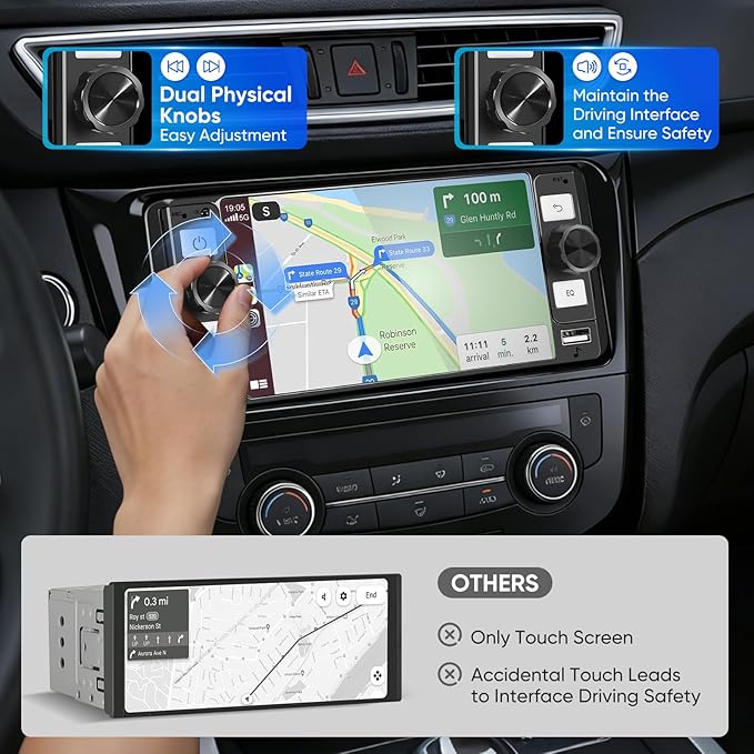 DINRGO Single Din Car Stereo - 6.5" Car Radio with Wireless Apple CarPlay Android Auto,Touchscreen Radio Bluetooth 5.2 Support Mirror Link,Backup Camera GPS USB & Type-C Fast Charging FM EQ MIC