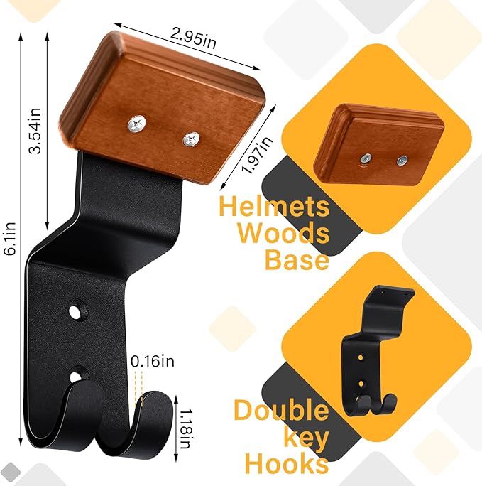 CroBlissful 4 Pcs Motorcycle Helmet Holder Wall Mount Helmet Hanger Hooks Motorcycle Gear Rack for Football Sports Accessory (Classic,Wood)