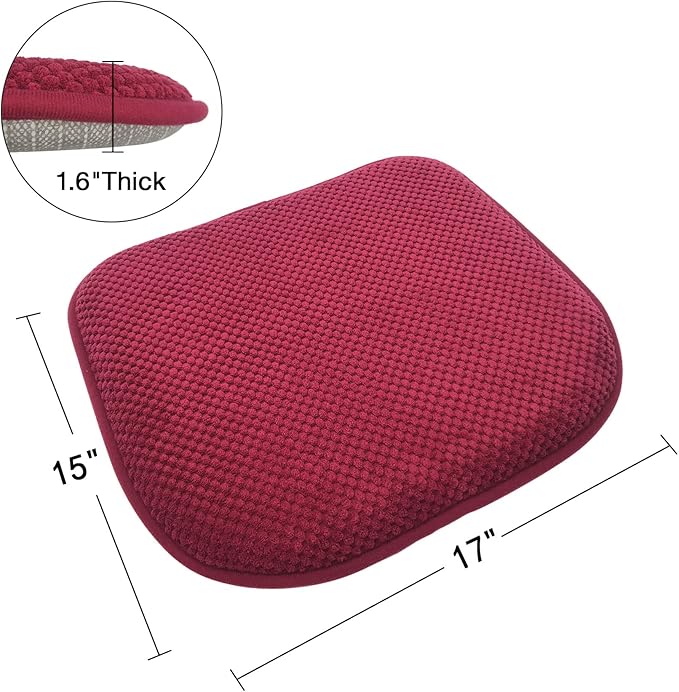 Wine Red Kitchen Dining Chairs Cushions Set of 4 Non Slip Foam Patio Seat Cushions Washable Soft Thick Pads Large Wooden Metal Chair Cushions,17" x 15"