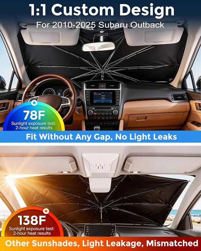 Weektic Custom Windshield Sun Shade Umbrella for Subaru Outback 2010-2026, Double Thickened Ice Crystal Coating, Sun & Heat Protection, Keep Vehicle Cool & Protect Interior