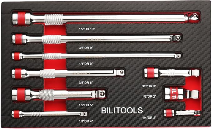 BILITOOLS 17-Piece Pass Through Socket Set, 3/8" & 1/2" Drive, Metric/SAE 10-24mm, Wobble Extension Set, Ratchet Wrench, Socket Adapter