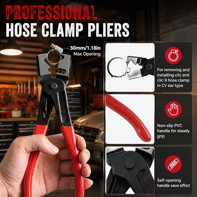 5PCS Automotive Electrical Disconnect Pliers Kit with Leather Storage Case | High-Carbon Steel Connector, Hose Clamp & Trim Clip Removal Tools for DIY Car Repair & Professional Mechanics